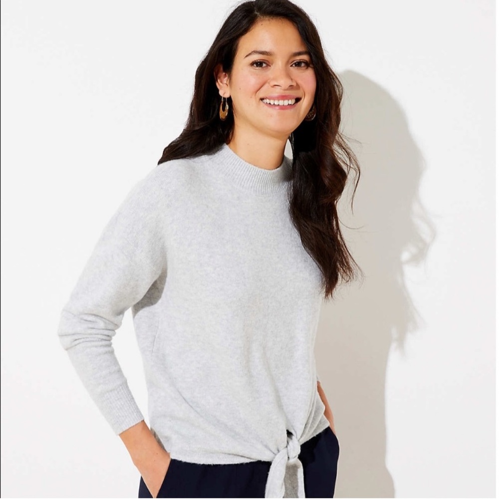 LOFT Mock Neck Wool Tie Front Sweater - M